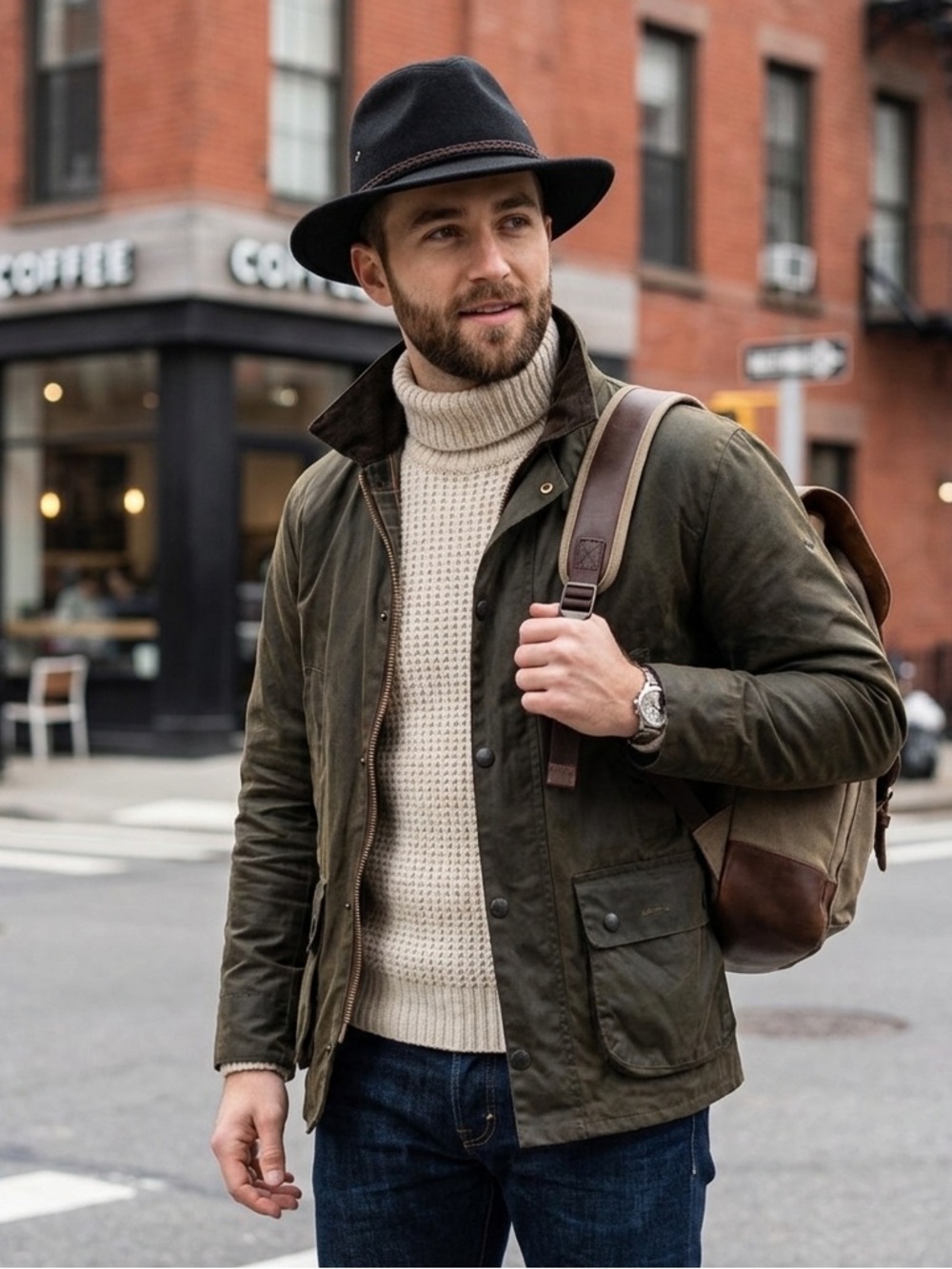 Woolrich Black Wool Blend Felted Hat Fedora with Brown Stitching